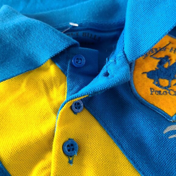 BEVERLY HILLS POLO CLUB SHORT SLEEVE BLUE/YELLOW LOGO FRONT & BACK SIZE 2 T - Picture 4 of 11